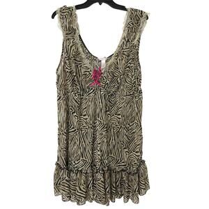 Cacique Sheer Babydoll Animal Print Lace Trim Ruffle Top/Lingerie Size 26/28